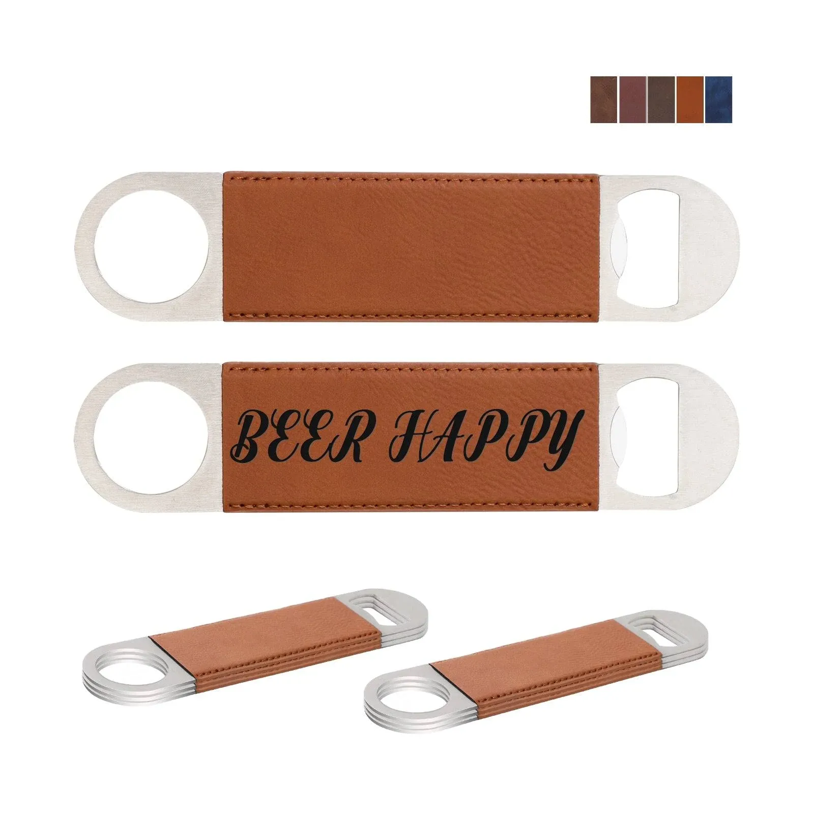 PYD Life 8 Pack Stainless Steel Flat Bottle Opener with Yellow Brown Leather ...