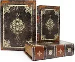 Jolitac Decorative Book Boxes World Map Pattern Antique Book Invisible box with Magnetic cover, Faux Wood Set of 3 Storage Set (Classic)