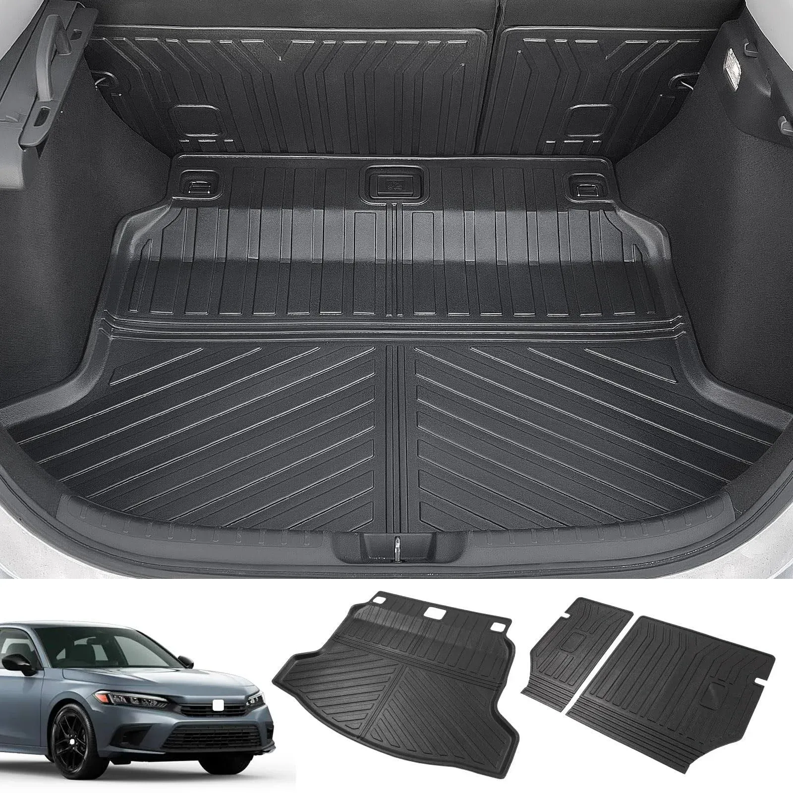 powoq Trunk Mat Compatible with 2022 2023 2024 Honda Civic Hatchback Backrest Mat TPE Cargo Liner Replacement for 2022 23 24 Honda Civic Accessories (Fit Hatchback, Rear Backrest Mat+Rear Trunk Mat)