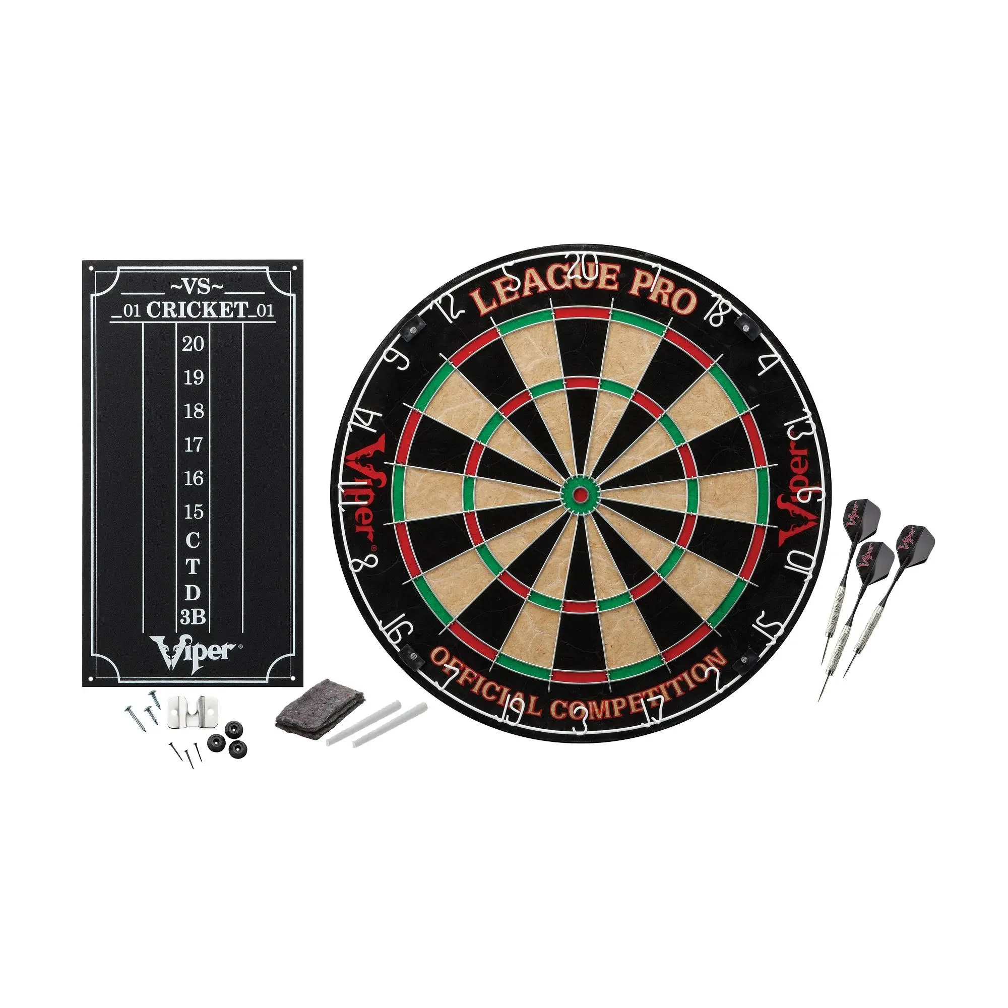 Viper League Pro Regulation Steel Tip Sisal Dartboard Set, Full Starter Set, Size: 17.75, Black