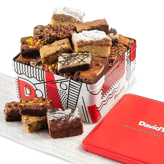 David's Cookies Assorted Brownies Gift Tin - 20 Slices of Individually Wrapped Gourmet Brownies - Delicious Variety of Flavors, Fresh Baked Snacks - Ideal Brownies Gift Basket For Special Occasions