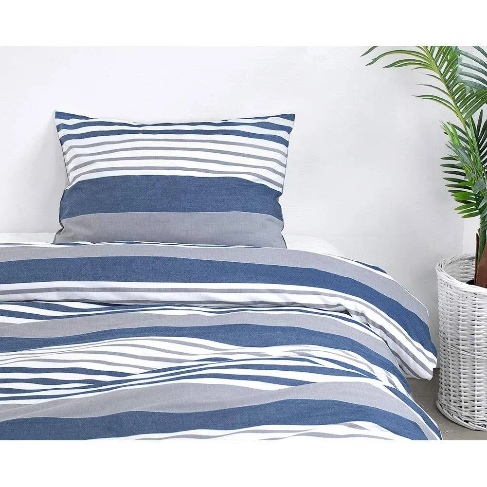 SINGINGLORY Bedding Cotton Duvet Cover Twin-100% Washed Cotton, 3 Pieces, Blue ...