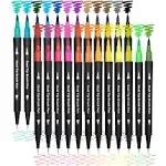 Piochoo Dual Brush Marker Pens,24 Colored Markers,Fine Point and Brush Tip for Kids Adult Coloring Books Bullet Journals Planners,Note Taking Coloring