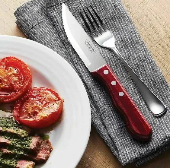 Tramontina Porterhouse Steak Knife Set - 8-Piece Stainless Steel Serrated Blades with Riveted Polywood Handles, 80009/576DS