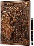 Lynx DND Notebook / Journal, Unique 200 Page Book with 3D Bronze Dragon Embossed Faux Leather Cover with Pen- Ideal for Dungeons & Dragons / D&D.