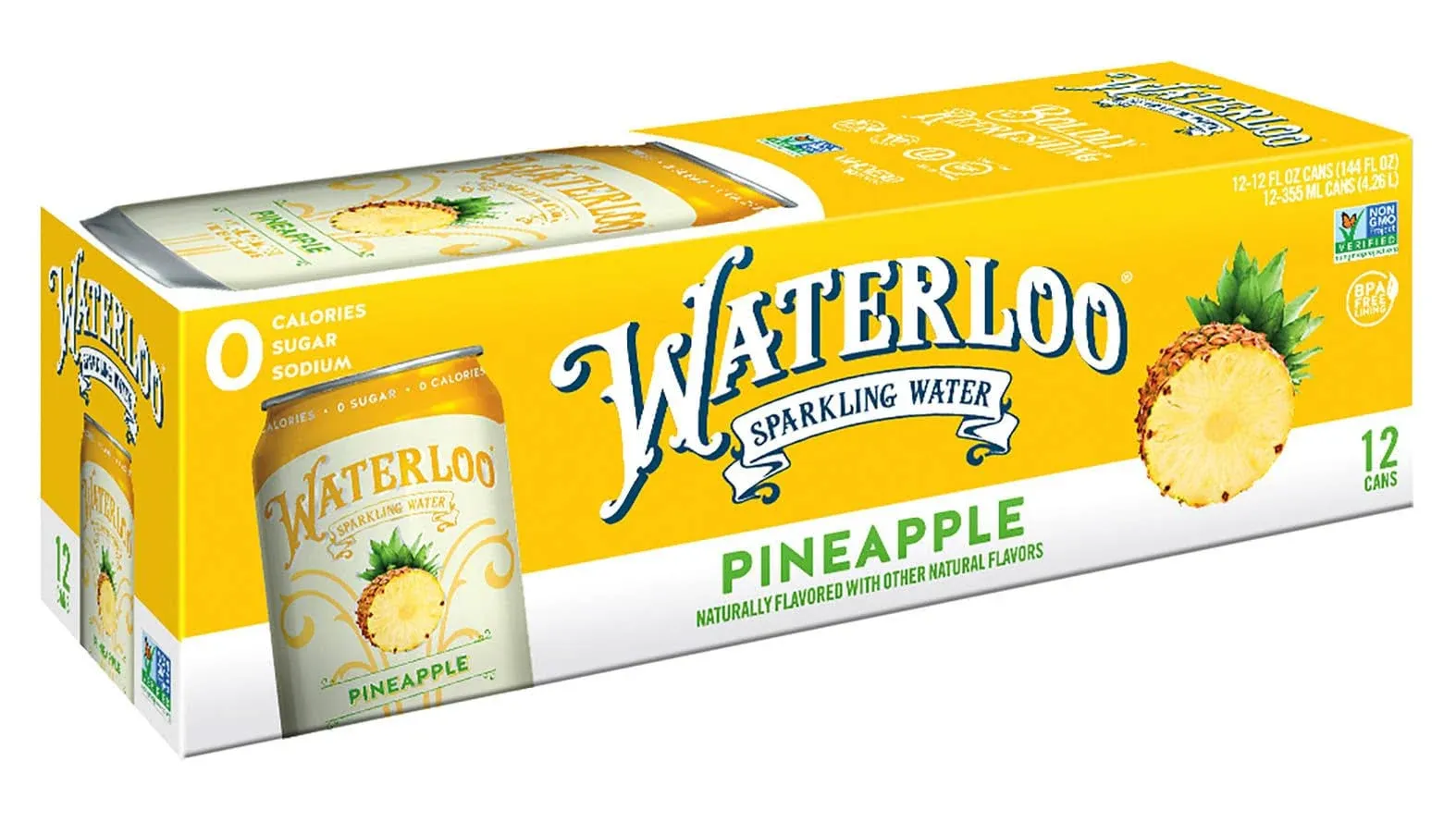 Waterloo Sparkling Water, Pineapple Naturally Flavored, 12 Fl Oz Cans, Pack of 12 | Zero Calories | Zero Sugar or Artificial Sweeteners | Zero Sodium