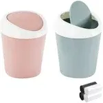 SITAKE 2 Pcs Plastic Mini Wastebasket Trash Can with 120 Trash Bags, Tiny Desktop Waste Garbage Bin with Swing Lid for Home, Off