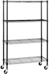 Amazon Basics 4-Shelf Adjustable, Heavy Duty Storage Shelving Unit on 3'' Wheel Casters, Metal Organizer Wire Rack, 36" L x 14" W x 57.75" H, Black