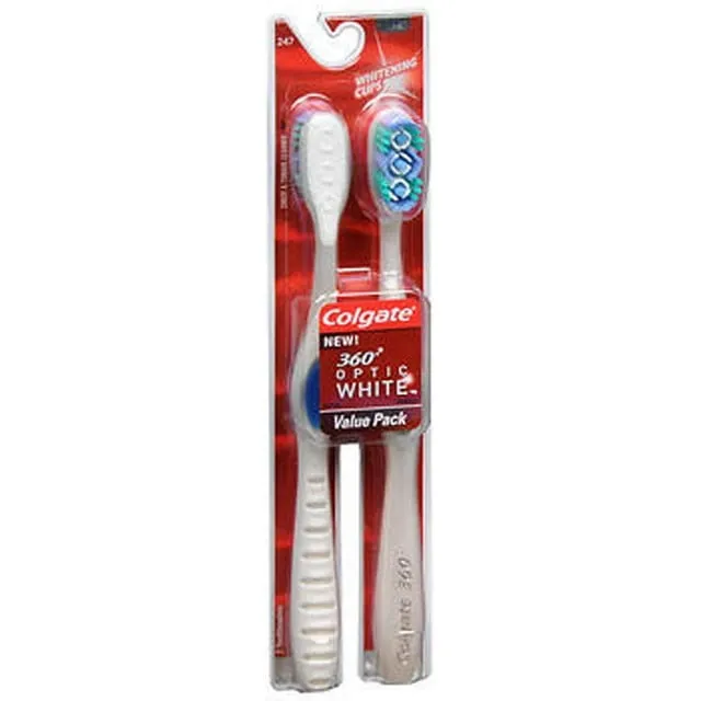 Colgate 360 Optic White Whitening Toothbrush, Soft - 2 Count