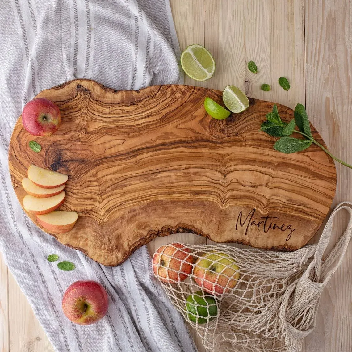 Forest Decor Personalized Charcuterie Board for Wedding Gift, Live Edge Cutting Board, Rustic Olive Wood Cheese Board, Perfect Personalized Wedding