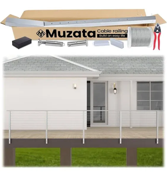 Muzata 6.5ft / Black Surface Mount Complete Set Cable Railing System