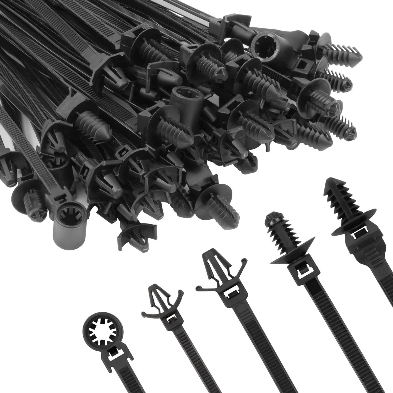 110 PCS Automotive Installation Black Push Mount Cable Zip Ties Assorted Sizes