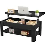 VECELO Lift Top Coffee Table with Storage Shelf and Hidden Compartment for Black