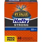 Hefty Strong Trash Bags, Trash Can Liner, Drawstring, Extra Large, 33 Gallon, Strong, Mega Pack - 48 bags