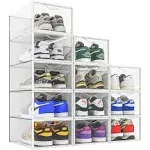 Seseno 12 Pack Shoe Storage Boxes, Clear Plastic Stackable Shoe Organizer Bins, 